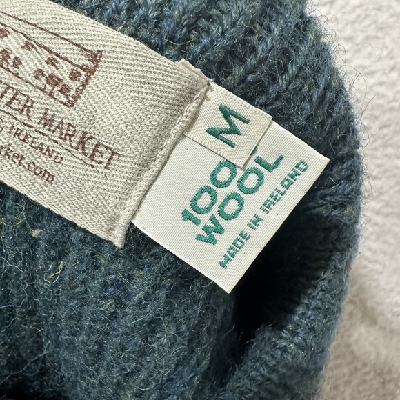 Aran‎ Sweater Market Irish Fishermans Ribbed Sweater with Patches 100% Wool Sz M - Picture 4 of 14